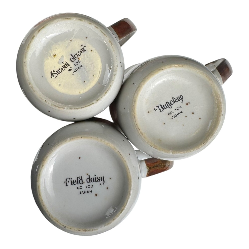 Vintage Japan Stoneware Floral Mug Set Sweet Clover Daisy Buttercup 3pc MUGS - Picture 8 of 8